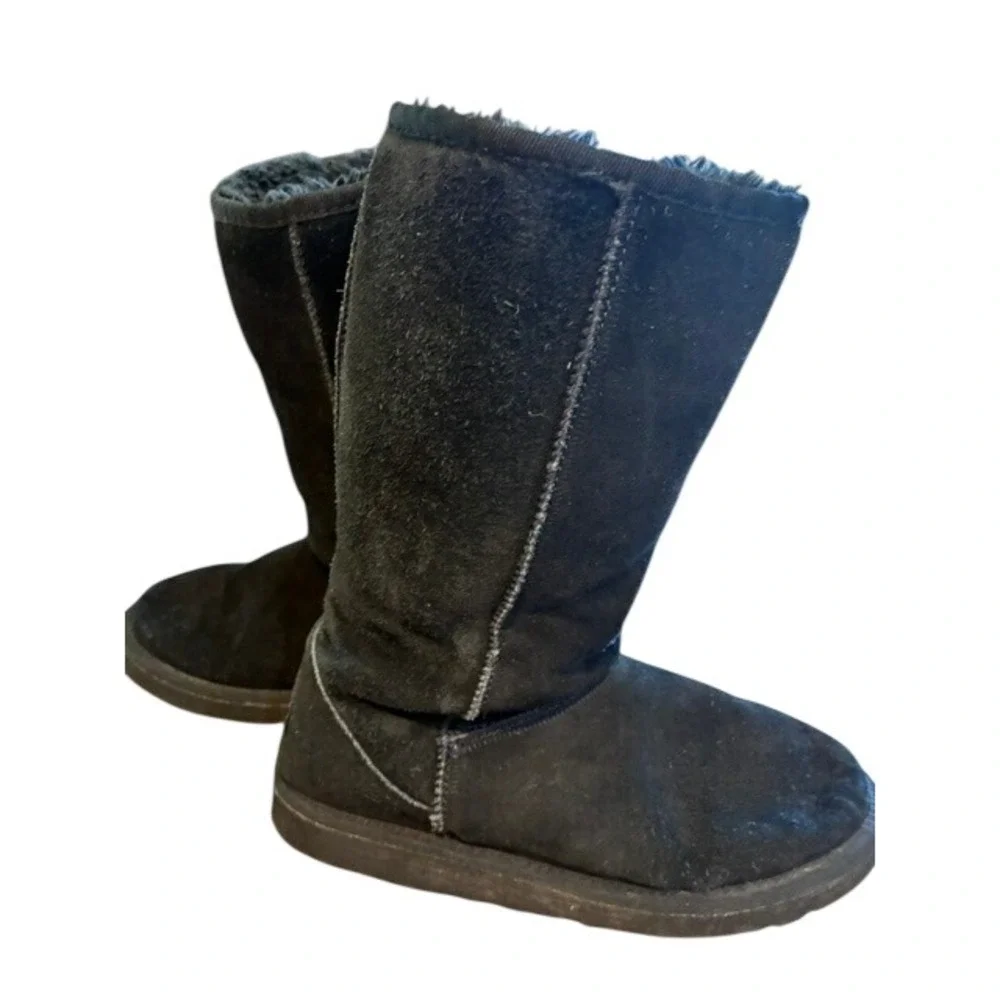 UGG‎ Classic Tall Boots Women 8 Black Good Suede Shearling Lined Winter Mid Calf